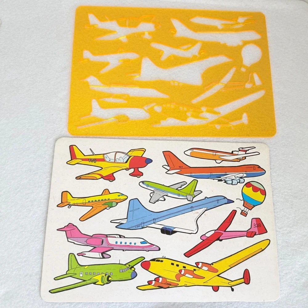 Hano Vintage 1987 Transportation Stencils & Cards Set 4pc Kids Art Hong Kong